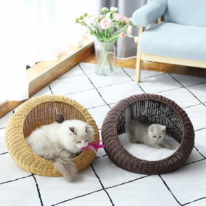 ペット用 ベッドハウス ラタン | ハウス 猫用ハウス 犬用ハウス ペット用ハウス ベッド マット 小型犬用ベッド 猫用ベット ペット ベッド