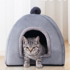 猫 ベッド 冬 猫ハウス ドーム型 犬小屋 クッション 冬寒さ対策 滑り止め あったか 洗える 室内用 かわいい ペットベッド キャットハウス