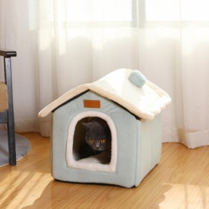 キャットハウス 猫小屋 冬 ペットベッド ドーム型 ペットハウス 2way 小型犬 猫 室内用 冬用 かわいい ふわふわ クッション付き 犬小屋 