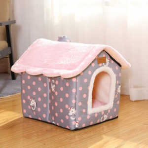 犬 ベッド ハウス 犬小屋 犬用ハウス 猫ハウス 猫ベッド 室内用 ペットベッド ドーム お洒落 かわいい 両用 折りたたみ 2way クッション 