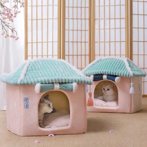 猫ハウス 冬 猫 犬 ベッド ドーム型 ベッド 犬小屋 可愛い 柔らか 水洗え 滑り止め 小型犬 キャット ペットハウス 室内用 クッション付き