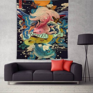 海の波 タペストリー 装飾アート アートウォール リビング 和風 ポリエステル 遮光 取り外し可能 壁飾り 撮影用 モダン 鯉のぼり リビン