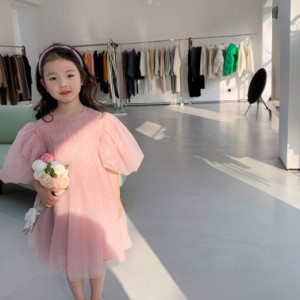 ガールズ ワンピース 子供ドレス お姫様ドレス キッズワンピース チュール 女の子 子供服 発表会 結婚式 誕生日 フラワーガールドレス ロ