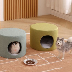 ペットベッド 猫 ねこ ネコ 犬 いぬ イヌ ベッド ペット用ベッド クッション付き 丸形 円型 木製 ウッド 木調 おしゃれ かわいい ペット