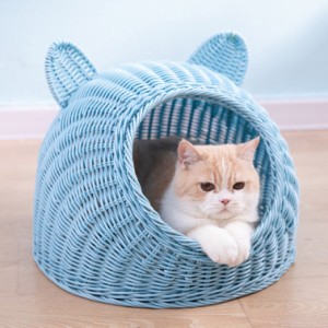 籐製 キャット ハウス ちぐらタイプ 猫小屋 猫ベッド 小型犬ベッド ウレタンクッション付き 夏用 猫ちぐら ドーム ひんやり ハウス おし