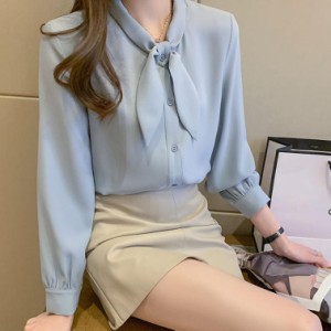 シャツ ブラウス レディース 長袖 スーツ シフォン オフィス ビジネス 事務服 制服 フォーマル おしゃれ ワイシャツ ボウタイ ラペル ス