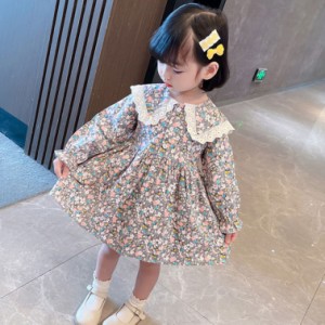 ワンピース 子供 丸ネック 丸襟 ボタン ヘアバンド付け 子供服 女の子 長袖 チュールプリーツスカート 春 入園式 入学式 発表会 七五三 