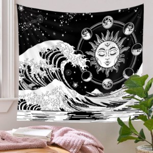 太陽と月 タペストリー。風水 タペストリー 太陽と月 陰陽 白黒 タロット 宇宙 北欧 背景 プレゼント 贈物 シンプル ベッドルーム リビン