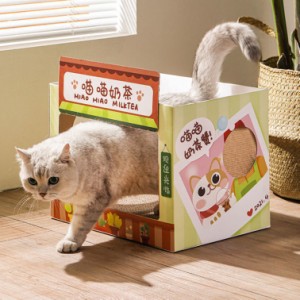 キャットハウス ダンボール 可愛い 猫ハウス ダンボールハウス 猫 爪研ぎ ベッド ハウス型 高密度段ボール 組み立て簡単 折りたたみ 収納