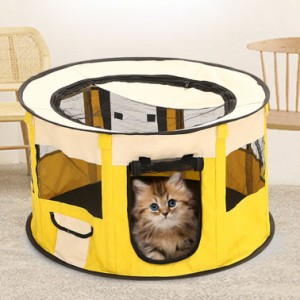 円形ペットサークル 折りたたみ式 猫 テント 簡単収納 猫の分娩室 屋根付き 屋内 屋外 ペットテント 犬猫兼用 コンパクト メッシュ お出