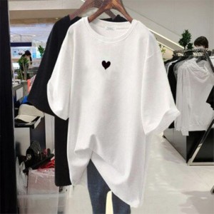 Tシャツ レディース ビッグTシャツ 半袖 ラグランT オーバーシャツ ハート ワンポイント Heart プルオーバー トップス アート プリント 