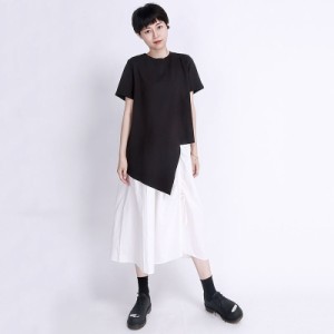 トップス スカート セットアップ Tシャツ ロングスカート ロング ロング丈 袖あり 半袖 ラウンドネック 襟なし フレア ワイド Aライン 上