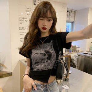 トップス Tシャツ 白トップス ミニ ミニ丈 ショート ショート丈 袖あり 半袖 Uネック へそ出し かわいい 大人可愛い きれいめ シンプル 