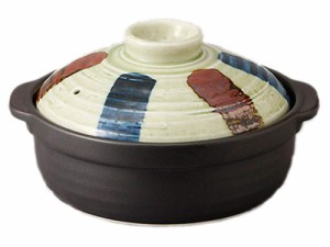 IH土鍋 石目二色刷毛十草8号深鍋(IH対応)IH板別売り [29.7 x 25.5 x 15cm] 土物 直火 ●100・200V対応●3kwまでO