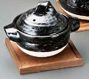 黒釉一人用御飯鍋 信楽焼 焼杉台は商品に含まれません。 陶器 キッチン 調理器具 土鍋