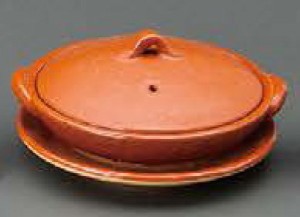 5号赤楽 柳川鍋 (受皿付) 信楽焼 陶器 キッチン 調理器具 土鍋