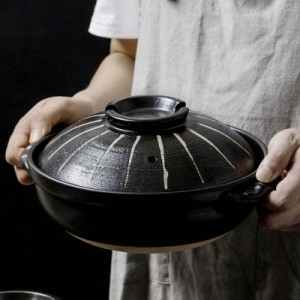 日本の土鍋鍋、蓋付き耐熱セラミック鍋、スローシチュー鍋、丸鍋皿、鍋鍋、煮込み鍋 2.8L
