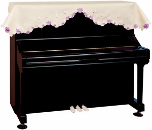 ピアノカバー 甲南 刺繍 パープルローズ かわいい 音符 バラ アップライトピアノ用 トップカバー