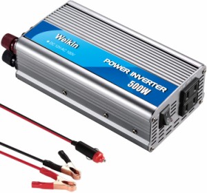 weikin カーインバーター 500W コンバーター 修正正弦波 DC12VをAC100Vに交換 車載充電器 AC100Vコンセント電源2口 車内、