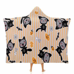 ハロウィーンの漫画の猫 フード付きブランケット ソフト着る 毛布ケープラップブランケット肩掛け毛布部屋着 可愛いギフト