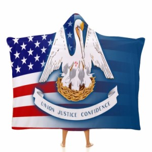 米国とルイジアナ州の旗 フード付きブランケット ソフト着る 毛布ケープラップブランケット肩掛け毛布部屋着 可愛いギフト