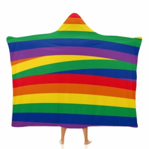虹色の線画 フード付きブランケット ソフト着る 毛布ケープラップブランケット肩掛け毛布部屋着 可愛いギフト