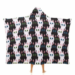 面白い猫 フード付きブランケット ソフト着る 毛布ケープラップブランケット肩掛け毛布部屋着 可愛いギフト