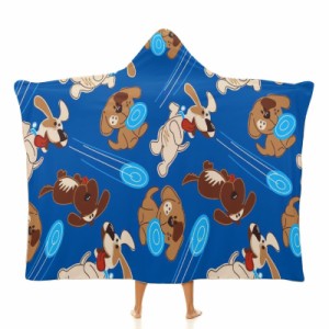 遊んでいる子犬 フード付きブランケット ソフト着る 毛布ケープラップブランケット肩掛け毛布部屋着 可愛いギフト