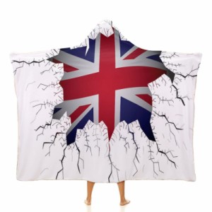 英国の旗の穴 フード付きブランケット ソフト着る 毛布ケープラップブランケット肩掛け毛布部屋着 可愛いギフト