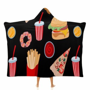 ハンバーガーなどのファストフード フード付きブランケット ソフト着る 毛布ケープラップブランケット肩掛け毛布部屋着 可愛いギフト