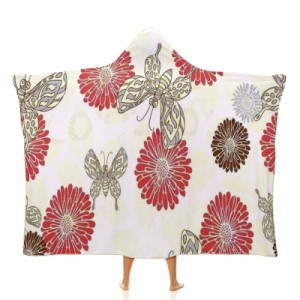 花と蝶 フード付きブランケット ソフト着る 毛布ケープラップブランケット肩掛け毛布部屋着 可愛いギフト