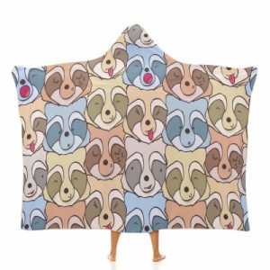 面白いアライグマの顔 フード付きブランケット ソフト着る 毛布ケープラップブランケット肩掛け毛布部屋着 可愛いギフト