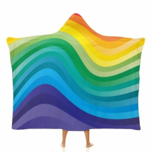 虹の曲がった波 フード付きブランケット ソフト着る 毛布ケープラップブランケット肩掛け毛布部屋着 可愛いギフト