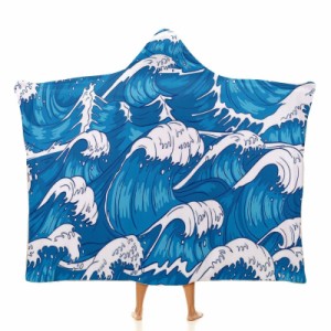 嵐の波 フード付きブランケット ソフト着る 毛布ケープラップブランケット肩掛け毛布部屋着 可愛いギフト