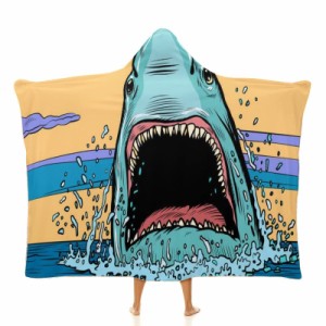 海で危険な攻撃的なサメ フード付きブランケット ソフト着る 毛布ケープラップブランケット肩掛け毛布部屋着 可愛いギフト