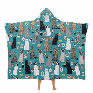 ねこ寿司 フード付きブランケット ソフト着る 毛布ケープラップブランケット肩掛け毛布部屋着 可愛いギフト