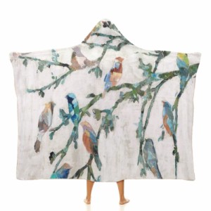 水彩の鳥 フード付きブランケット ソフト着る 毛布ケープラップブランケット肩掛け毛布部屋着 可愛いギフト