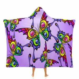 美しい蝶 フード付きブランケット ソフト着る 毛布ケープラップブランケット肩掛け毛布部屋着 可愛いギフト