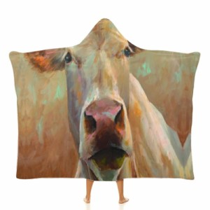 牛 フード付きブランケット ソフト着る 毛布ケープラップブランケット肩掛け毛布部屋着 可愛いギフト