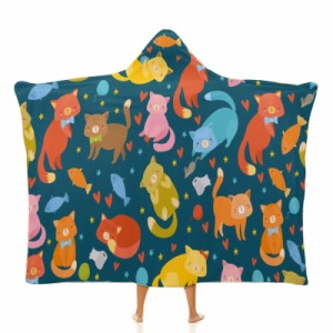 着色された猫 フード付きブランケット ソフト着る 毛布ケープラップブランケット肩掛け毛布部屋着 可愛いギフト