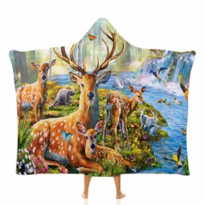 鹿 フード付きブランケット ソフト着る 毛布ケープラップブランケット肩掛け毛布部屋着 可愛いギフト