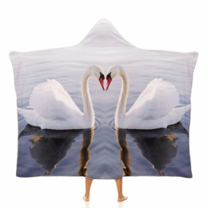 白鳥の心 フード付きブランケット ソフト着る 毛布ケープラップブランケット肩掛け毛布部屋着 可愛いギフト