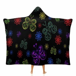 蝶と花 フード付きブランケット ソフト着る 毛布ケープラップブランケット肩掛け毛布部屋着 可愛いギフト