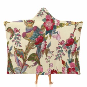魅惑の花と鳥 フード付きブランケット ソフト着る 毛布ケープラップブランケット肩掛け毛布部屋着 可愛いギフト