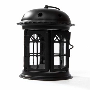 キャンドルホルダー 錬鉄製のキャンドルホルダーキャンドルホルダー風のランプバーランプの家の装飾 キャンドルランタン (色 : Black Siz
