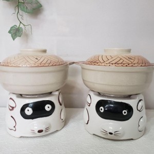 昭和レトロ商品 たなべ 陶器 土鍋 たぬき タヌキ形 一人用 一人鍋 2個