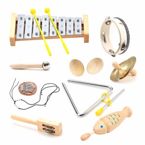 9 個子供楽器おもちゃハンドベルガラガラシェーカーパーカッション幼児楽器子供のための就学前子供楽器おもちゃセット