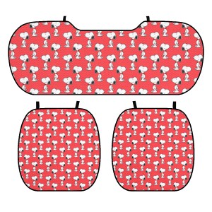 スヌーピー 赤 車用アイスシルククッション 車用 シートカバーセット カーシートクッション 3枚組 車の座布団 前座席用2枚+後部座席用1枚