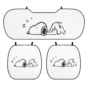 スヌーピー 車用アイスシルククッション 車用 シートカバーセット カーシートクッション 3枚組 車の座布団 前座席用2枚+後部座席用1枚カ