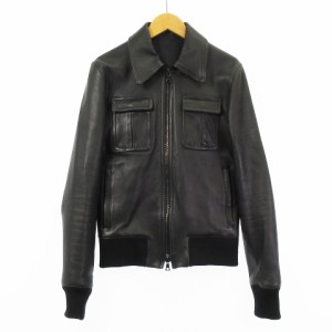 【中古】リチウム オム LITHIUM HOMME 07AW LAMB LEATHER A-2 TYPE ラムレザー ジャケット ブルゾン 中綿 ブラック 44